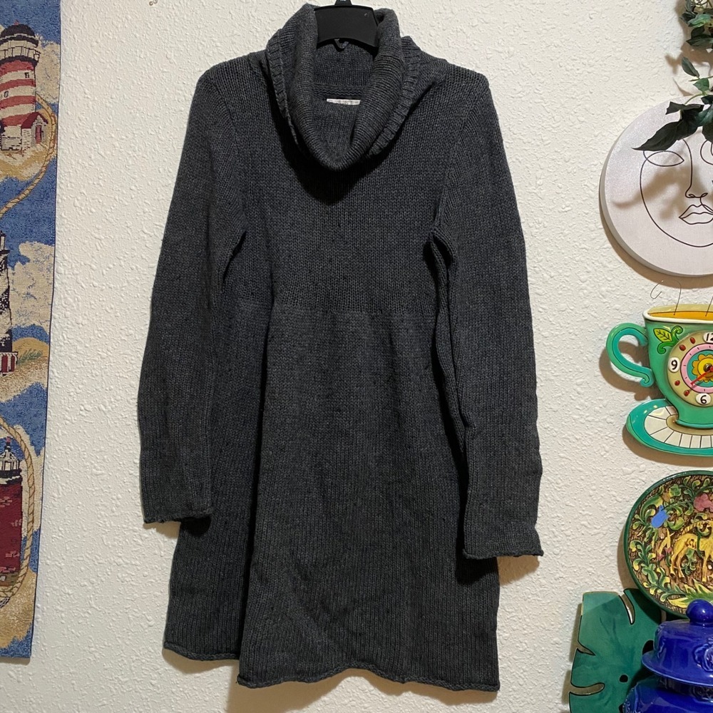 Vtg Old Navy Women M Y2K Charcoal Gray Knit Turtleneck Sweater Dress babydoll‎
